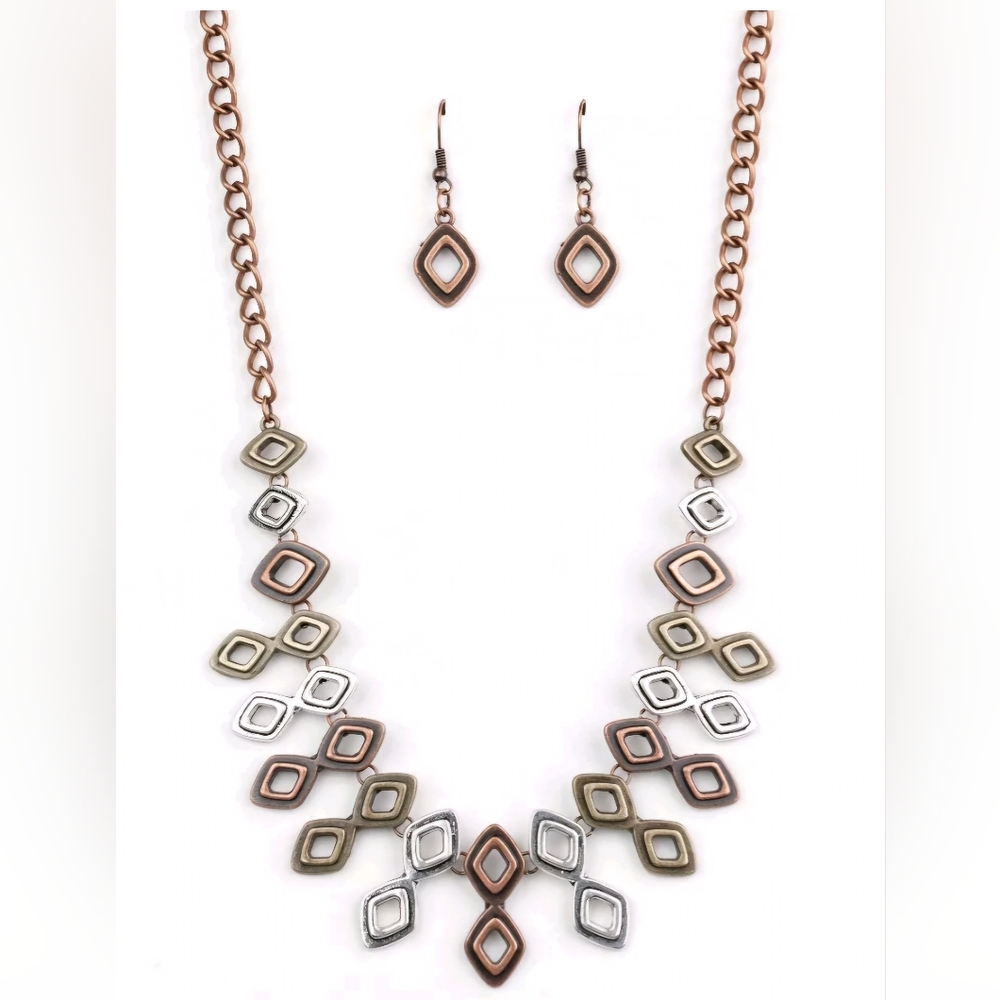 5 For $20! Geocentric Multi Copper, Brass and Silver Necklace - Paparazzi